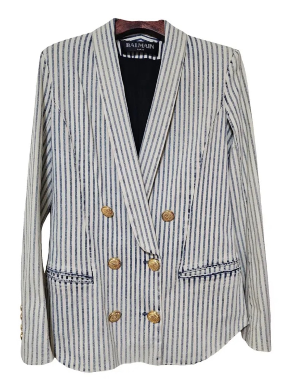 Balmain Striped Blazer - White and Blue